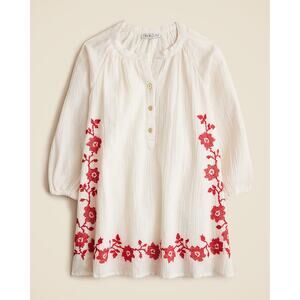 NWT Crewcuts Girls Embroidered Popover Dress In Airy Gauze Red Ivory Size 6